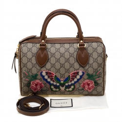 Pre Owned حقيبة غوتشي جوي بوسطن صغيرة جلد وكانفاس سوبريم GG بنفسجية فاتحة/ بيج