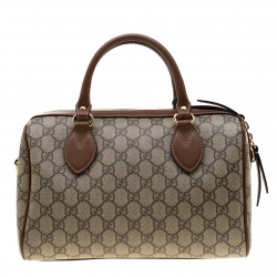 Pre Owned حقيبة غوتشي جوي بوسطن صغيرة جلد وكانفاس سوبريم GG بنفسجية فاتحة/ بيج