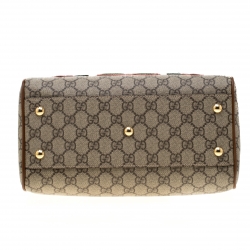 Pre Owned حقيبة غوتشي جوي بوسطن صغيرة جلد وكانفاس سوبريم GG بنفسجية فاتحة/ بيج