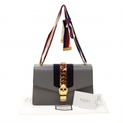 Pre Owned Gucci Grey Leather Small Sylvie Shoulder Bag 