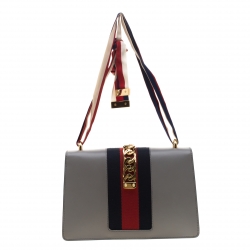 Pre Owned Gucci Grey Leather Small Sylvie Shoulder Bag 