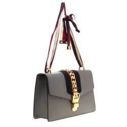 Pre Owned Gucci Grey Leather Small Sylvie Shoulder Bag 