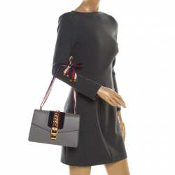 Pre Owned Gucci Grey Leather Small Sylvie Shoulder Bag 