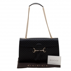 مملوكة مسبقًا Gucci Black Guccissima Leather Medium Emily Chain Shoulder Bag