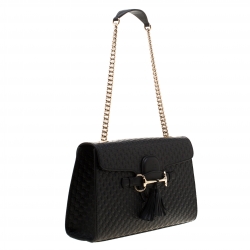 مملوكة مسبقًا Gucci Black Guccissima Leather Medium Emily Chain Shoulder Bag