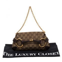 Pre Owned Gucci Brown Canvas and Leather Horsebit Shoulder Bag