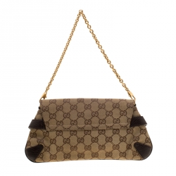 Pre Owned Gucci Brown Canvas and Leather Horsebit Shoulder Bag