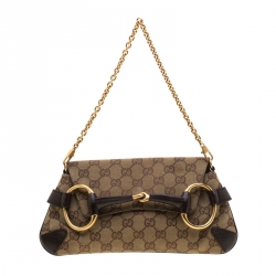 Pre Owned Gucci Brown Canvas and Leather Horsebit Shoulder Bag