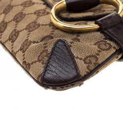 Pre Owned Gucci Brown Canvas and Leather Horsebit Shoulder Bag