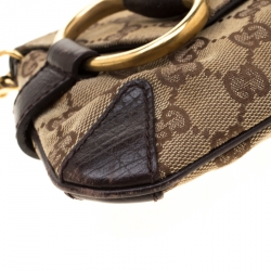 Pre Owned Gucci Brown Canvas and Leather Horsebit Shoulder Bag