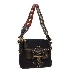 مملوكة مسبقًا  حقيبة كتف غوتشي بيلهام رانواي GG جلد مرصع وكانفاس سوداء