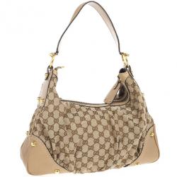 Pre Owned Gucci Beige GG Medium Jockey Hobo Bag