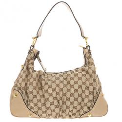 Pre Owned Gucci Beige GG Medium Jockey Hobo Bag