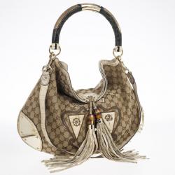 مملوكة مسبقًا Gucci Limited Edition Beige GG Canvas Crest Patchwork Indy Top Handle Bag