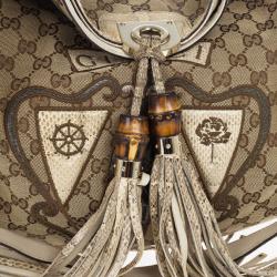 مملوكة مسبقًا Gucci Limited Edition Beige GG Canvas Crest Patchwork Indy Top Handle Bag