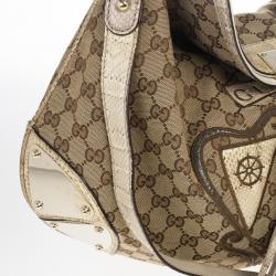 مملوكة مسبقًا Gucci Limited Edition Beige GG Canvas Crest Patchwork Indy Top Handle Bag