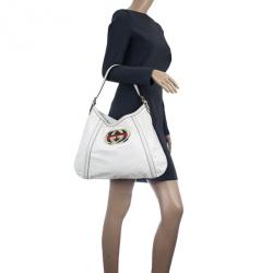 Pre Owned حقيبة غوتشي بريت تويل مقوى بيضاء