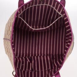 Pre Owned Gucci Beige and Ebony GG Canvas Britt Medium With Magenta Trim