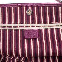 Pre Owned Gucci Beige and Ebony GG Canvas Britt Medium With Magenta Trim