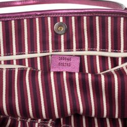 Pre Owned Gucci Beige and Ebony GG Canvas Britt Medium With Magenta Trim