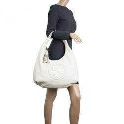 Pre Owned Gucci Off-White Pebbled Calfskin Leather Soho Hobo Bag