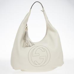 Pre Owned Gucci Off-White Pebbled Calfskin Leather Soho Hobo Bag