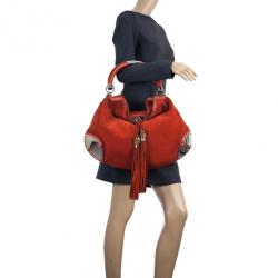 Pre Owned Gucci Orange Suede Medium Babouska Indy Bag