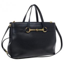 Pre Owned Gucci Black Leather Bright Bit Large Tote