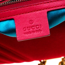 Pre Owned Gucci Red Matelasse Velvet Mini GG Marmont Shoulder Bag