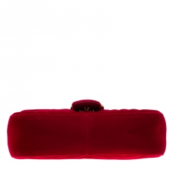 Pre Owned Gucci Red Matelasse Velvet Mini GG Marmont Shoulder Bag