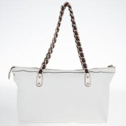 Pre Owned Gucci White Leather Signature Web Chain Tote 