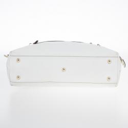 Pre Owned Gucci White Leather Signature Web Chain Tote 