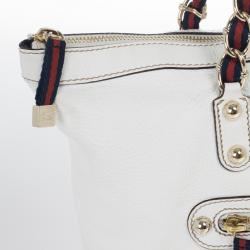 Pre Owned Gucci White Leather Signature Web Chain Tote 