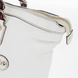 Pre Owned Gucci White Leather Signature Web Chain Tote 