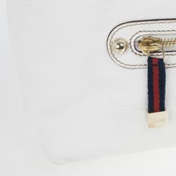 Pre Owned Gucci White Leather Signature Web Chain Tote 