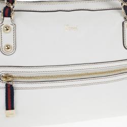 Pre Owned Gucci White Leather Signature Web Chain Tote 