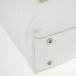Pre Owned Gucci White Leather Signature Web Chain Tote 