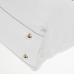 Pre Owned Gucci White Leather Signature Web Chain Tote 