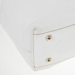 Pre Owned Gucci White Leather Signature Web Chain Tote 