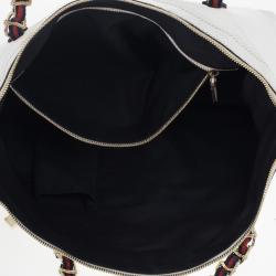 Pre Owned Gucci White Leather Signature Web Chain Tote 