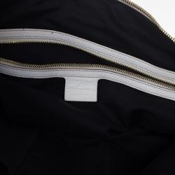 Pre Owned Gucci White Leather Signature Web Chain Tote 
