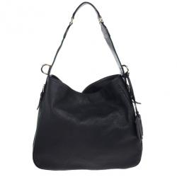 مملوكة مسبقًا Gucci Black Leather Gucci Heritage Web Striped Hobo