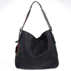 مملوكة مسبقًا Gucci Black Leather Gucci Heritage Web Striped Hobo