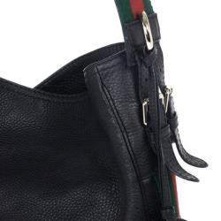 مملوكة مسبقًا Gucci Black Leather Gucci Heritage Web Striped Hobo