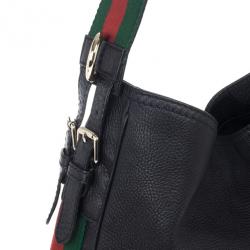 مملوكة مسبقًا Gucci Black Leather Gucci Heritage Web Striped Hobo