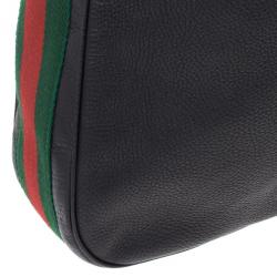 مملوكة مسبقًا Gucci Black Leather Gucci Heritage Web Striped Hobo