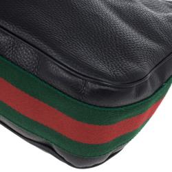 مملوكة مسبقًا Gucci Black Leather Gucci Heritage Web Striped Hobo