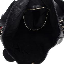 مملوكة مسبقًا Gucci Black Leather Gucci Heritage Web Striped Hobo
