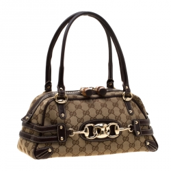Pre Owned Gucci Beige/Ebony GG Canvas Wave Boston Bag