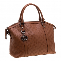 مملوكة مسبقًا Gucci Brown Guccissima Leather GG Charm Dome Satchel